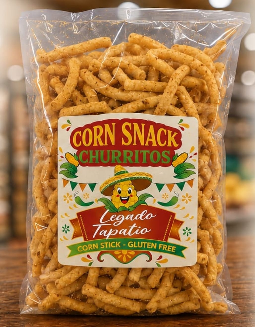 Complete Legado Tapatío corn snack churritos bag